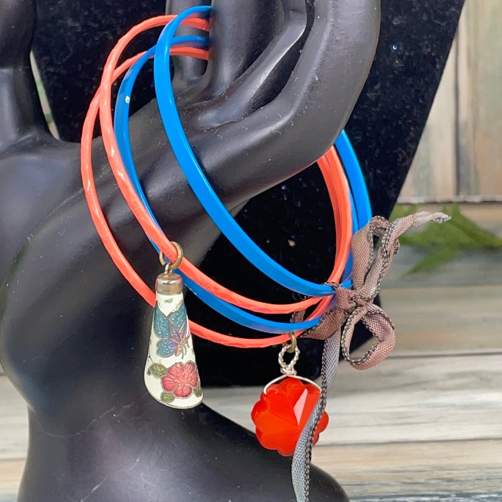 ⭐️🌸Adorned Crown assemblage blue orange bangles with charms
